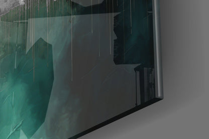Teal Reflected City Skyline Glass Wall Art
