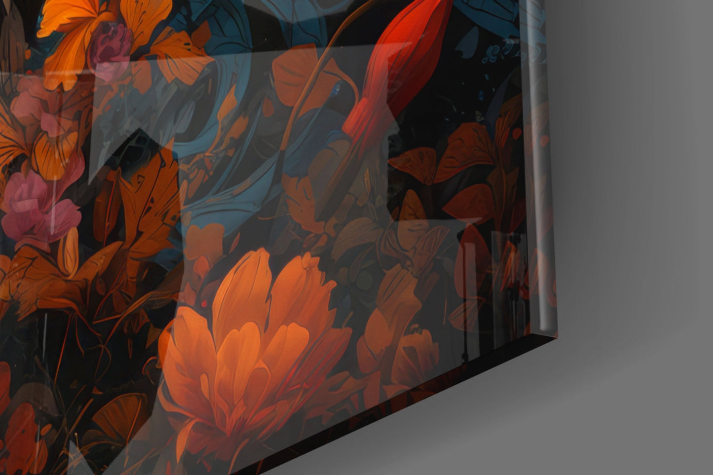 Orange Blossom Lion Portrait Glass Wall Art