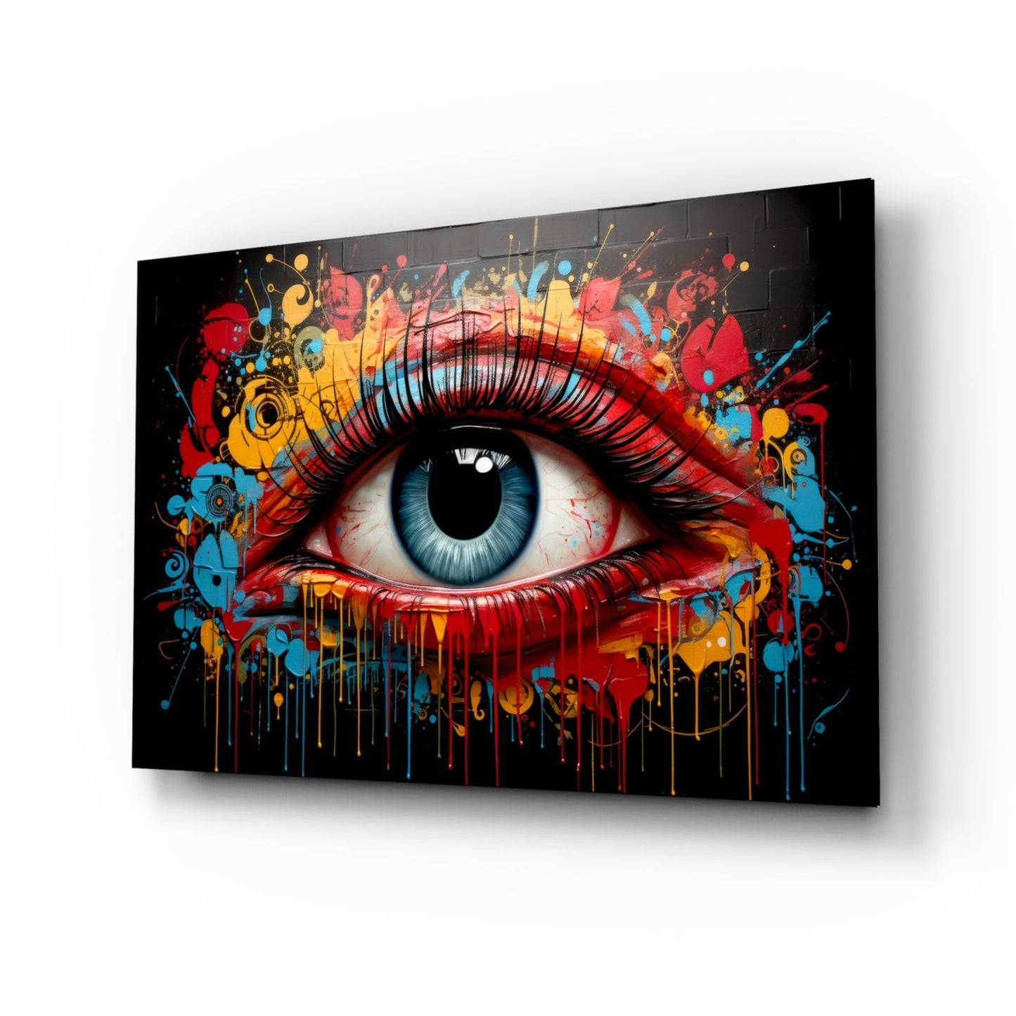 Dripping Paint Splash Blue Eye Glass Wall Art