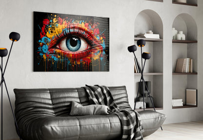 Dripping Paint Splash Blue Eye Glass Wall Art
