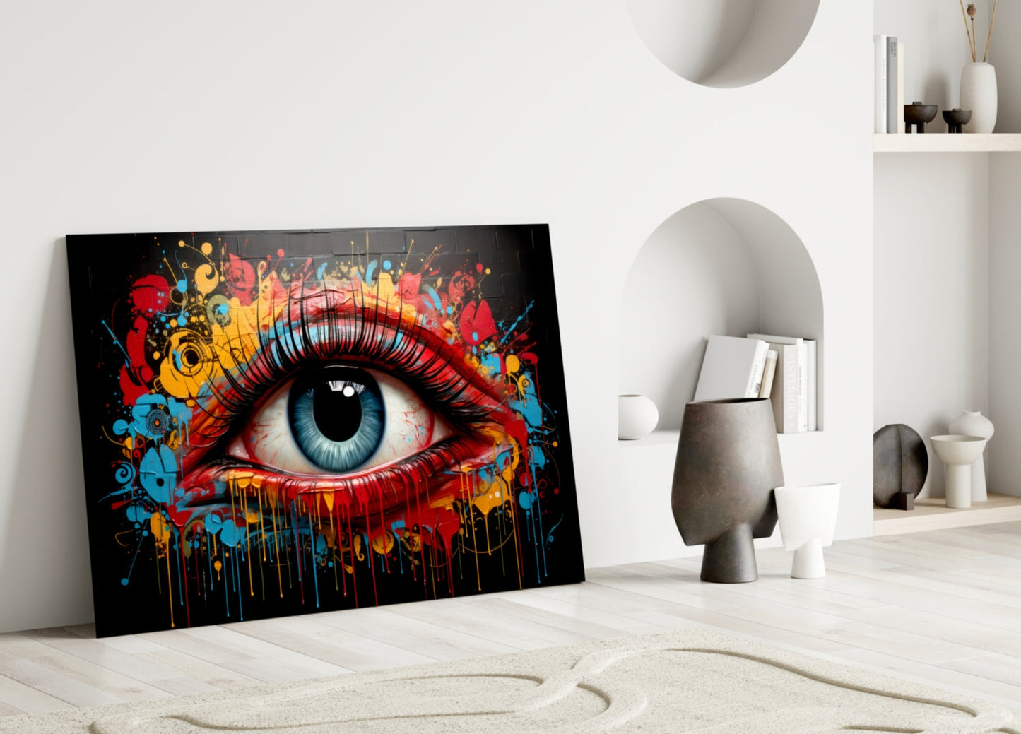 Dripping Paint Splash Blue Eye Glass Wall Art
