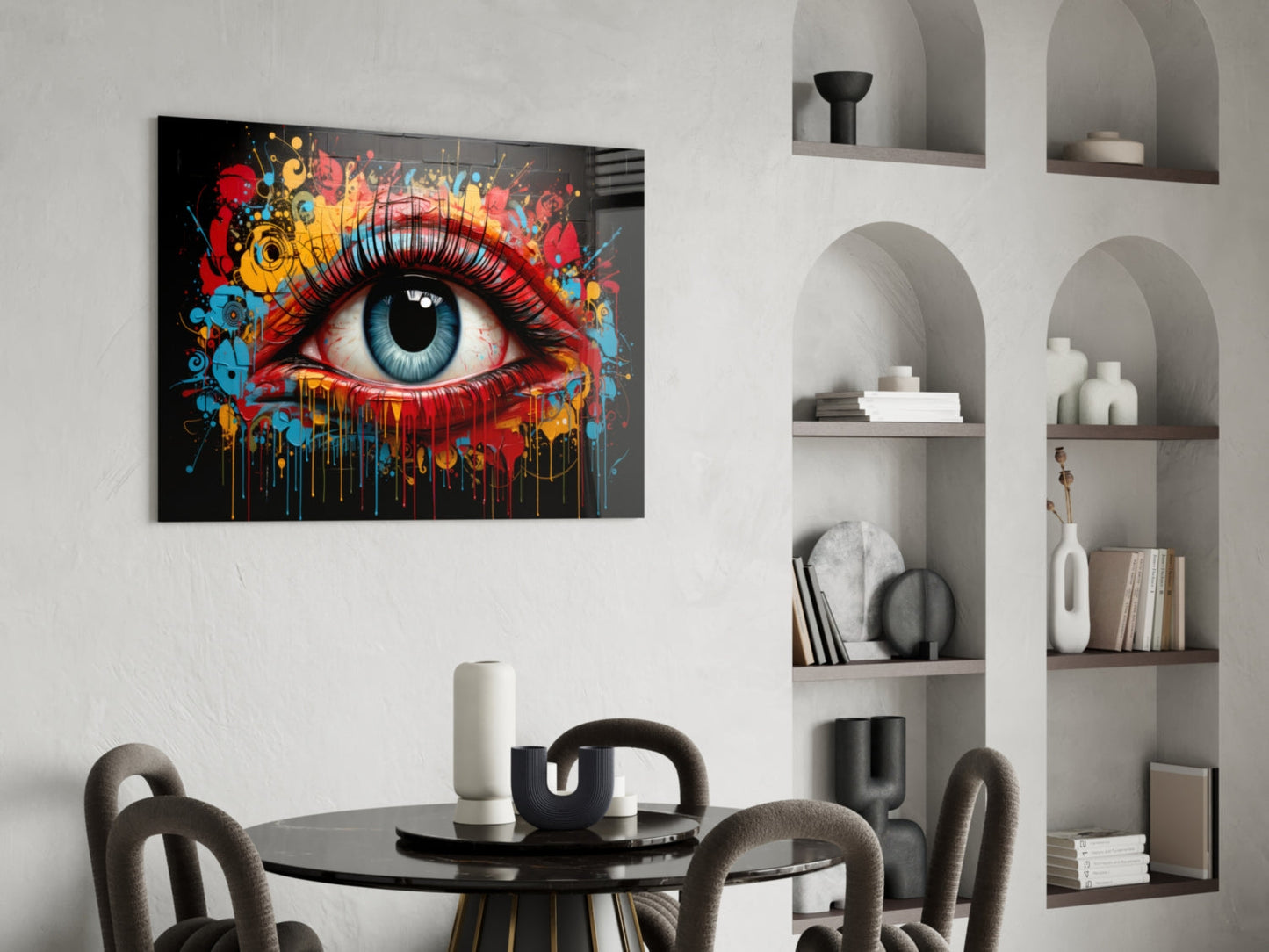 Dripping Paint Splash Blue Eye Glass Wall Art