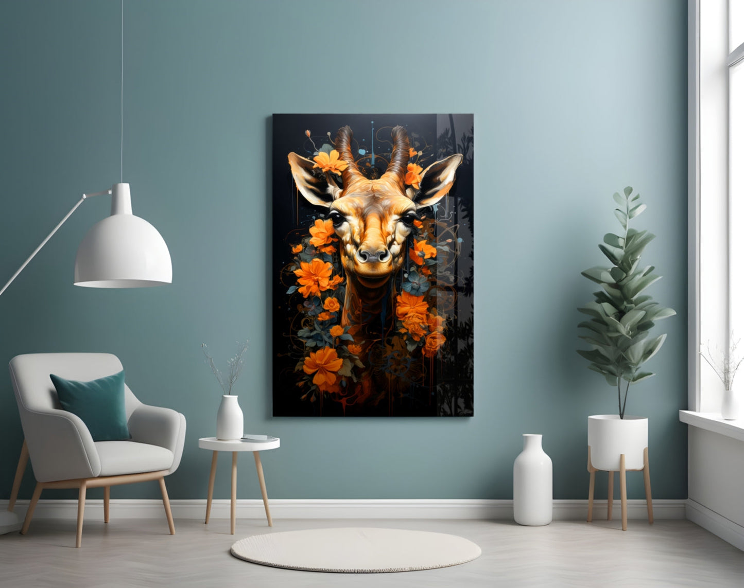Orange Blossom Antelope Portrait Glass Wall Art