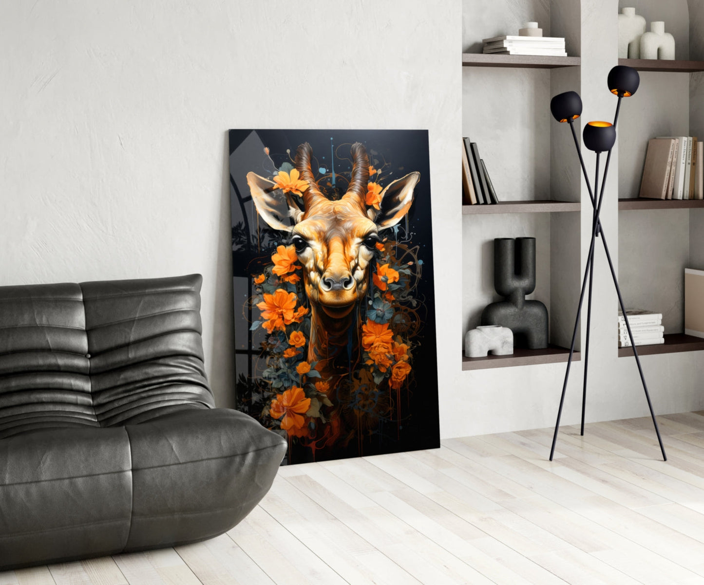 Orange Blossom Antelope Portrait Glass Wall Art