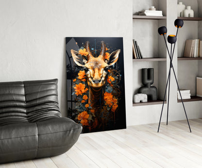 Orange Blossom Antelope Portrait Glass Wall Art
