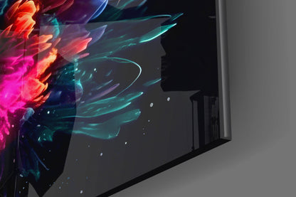 Neon Bloom Color Explosion On Black Glass Wall Art