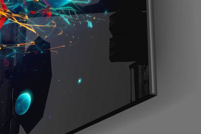 Neon Paint Burst With Planets Glass Wall Art