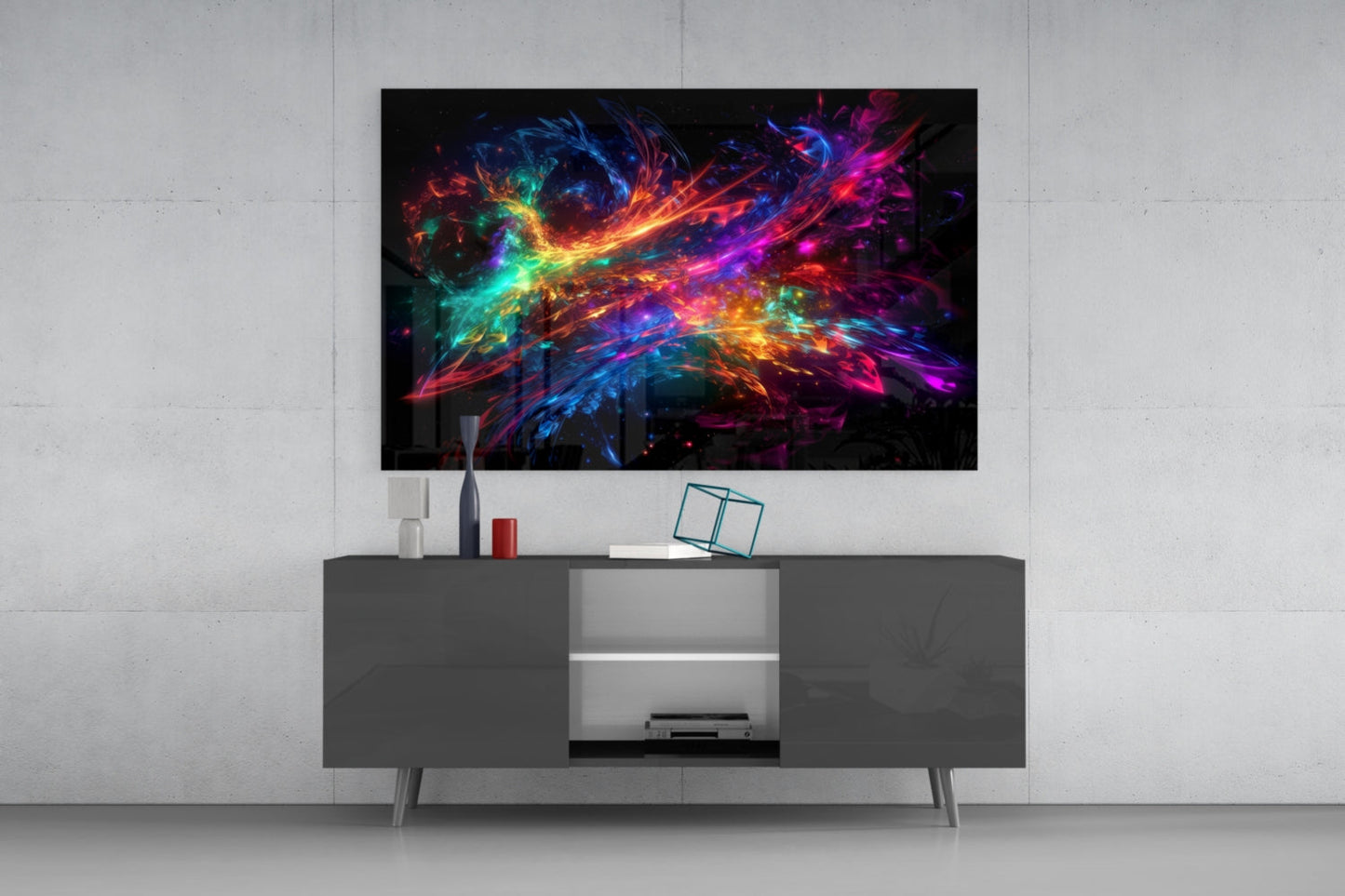 Rainbow Energy Swirl Explosion Glass Wall Art