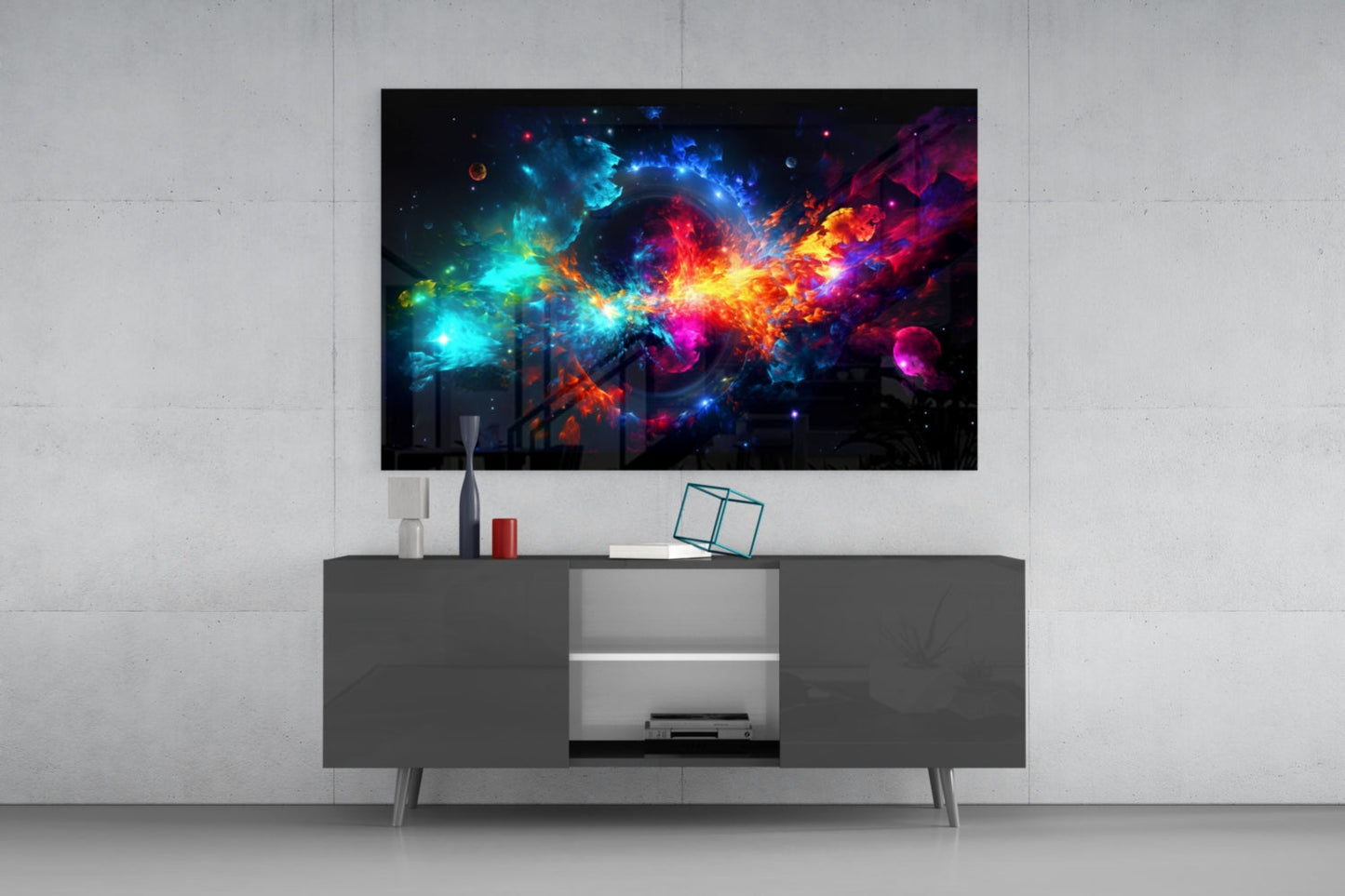 Cosmic Nebula Black Hole Ring Glass Wall Art