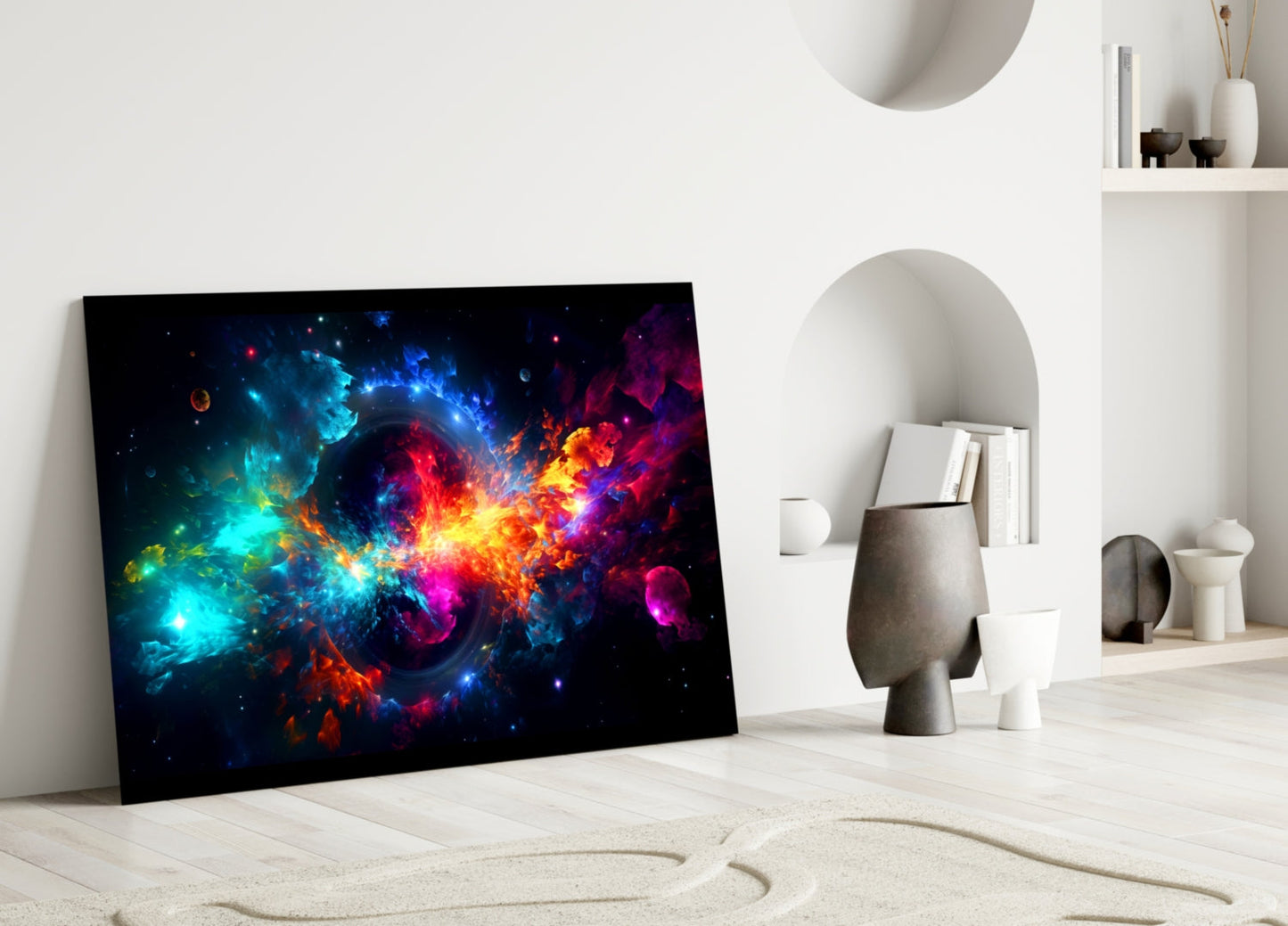 Cosmic Nebula Black Hole Ring Glass Wall Art