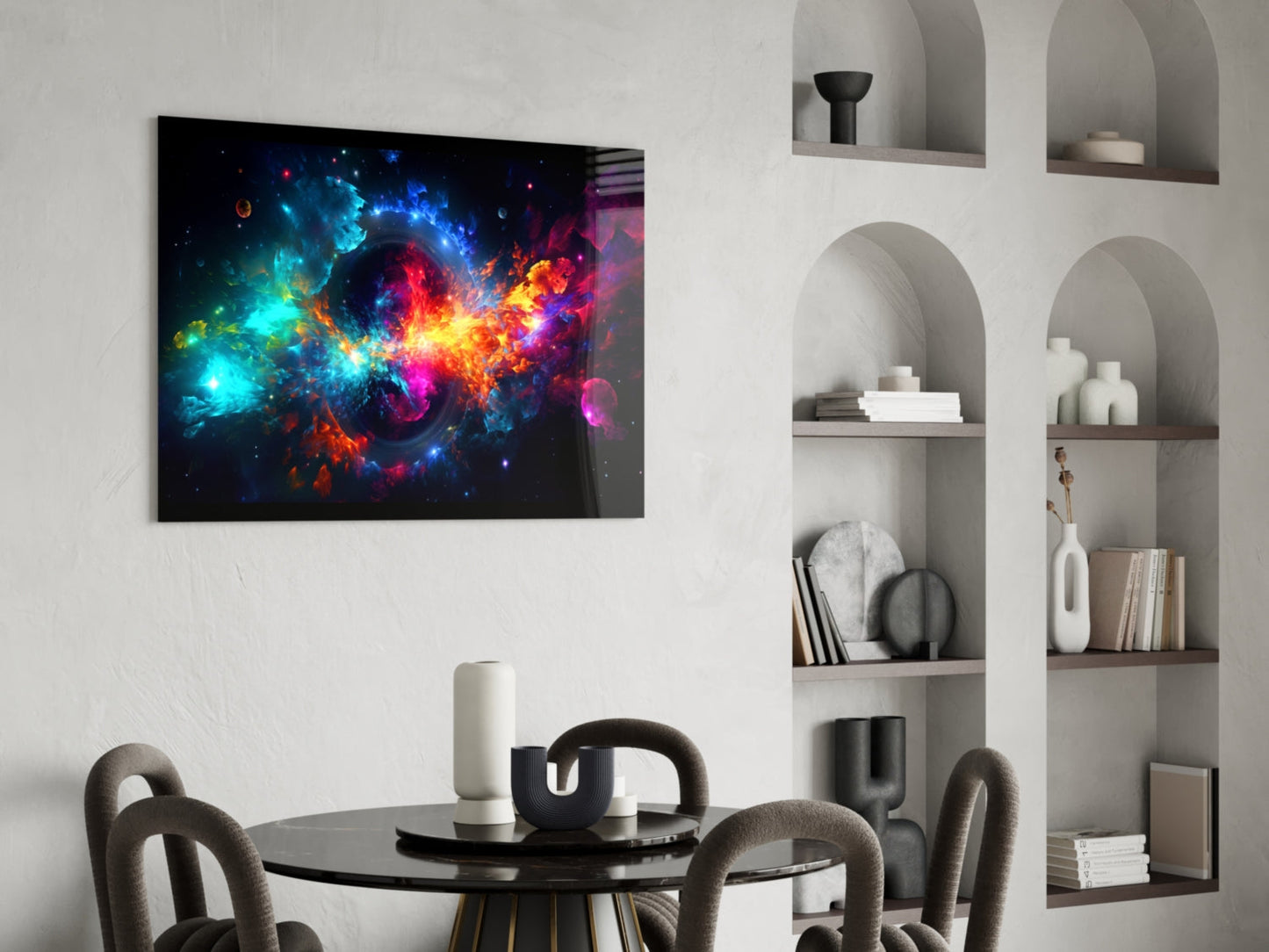 Cosmic Nebula Black Hole Ring Glass Wall Art