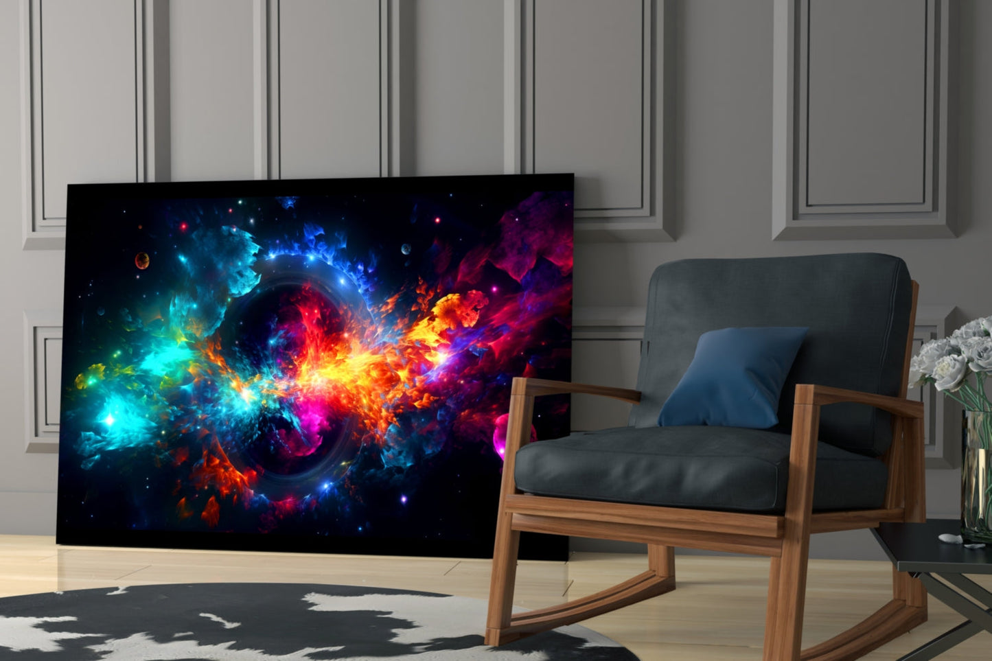 Cosmic Nebula Black Hole Ring Glass Wall Art