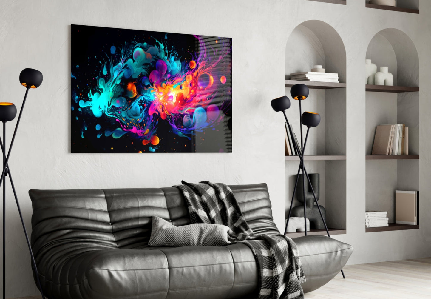 Liquid Ink Bubbles Color Clash Glass Wall Art