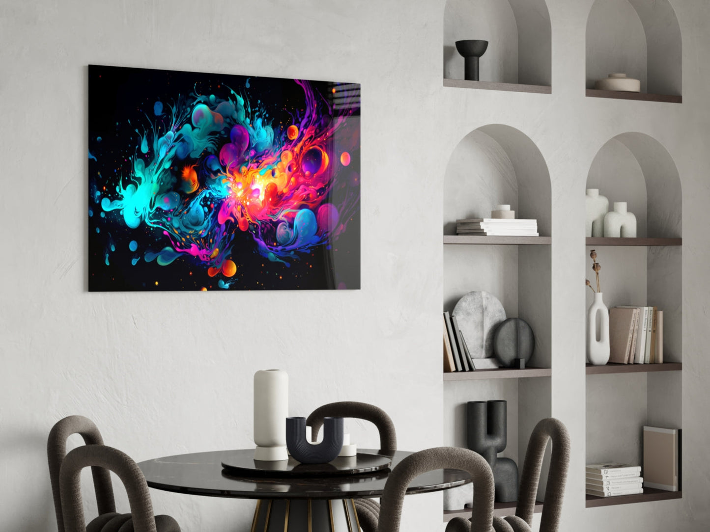 Liquid Ink Bubbles Color Clash Glass Wall Art