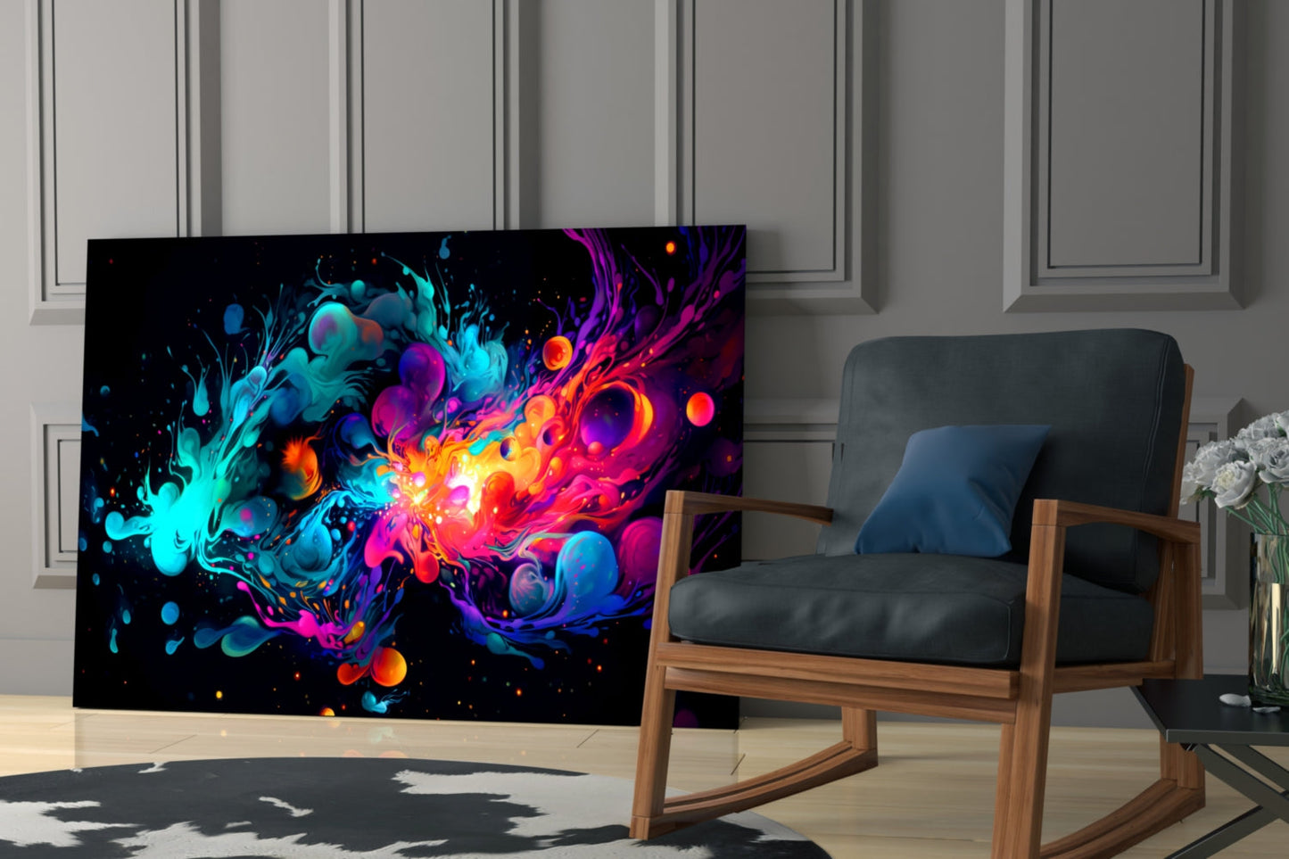 Liquid Ink Bubbles Color Clash Glass Wall Art