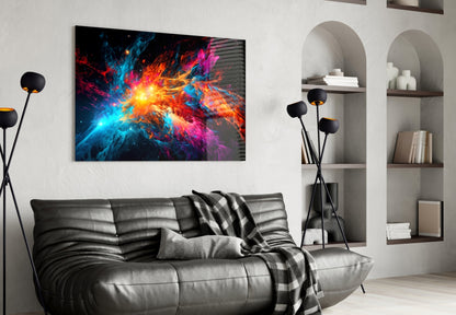 Blue Orange Star Burst Flare Glass Wall Art