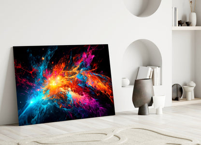 Blue Orange Star Burst Flare Glass Wall Art