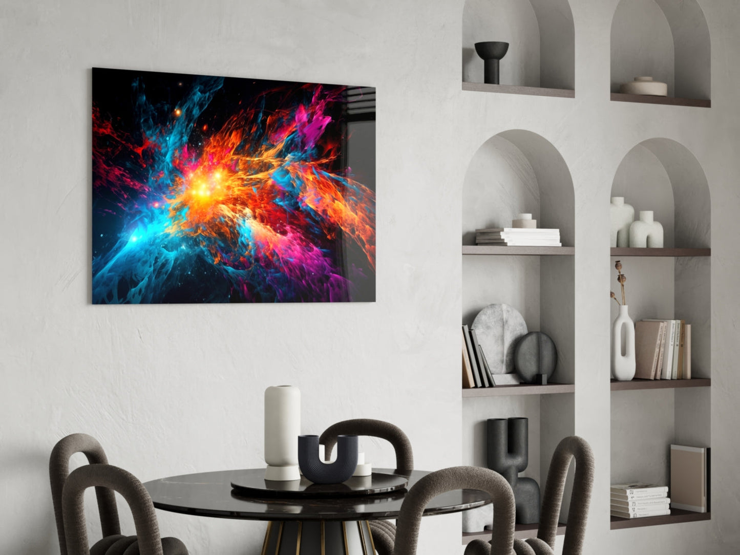 Blue Orange Star Burst Flare Glass Wall Art