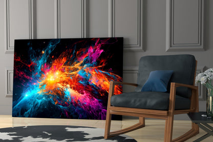 Blue Orange Star Burst Flare Glass Wall Art