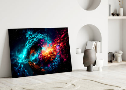 Fire and Water Yin Yang Glass Wall Art