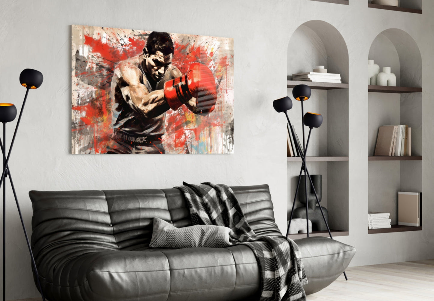 Red Splatter Gloves Boxer Glass Wall Art