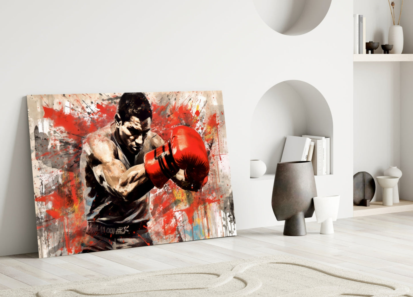 Red Splatter Gloves Boxer Glass Wall Art