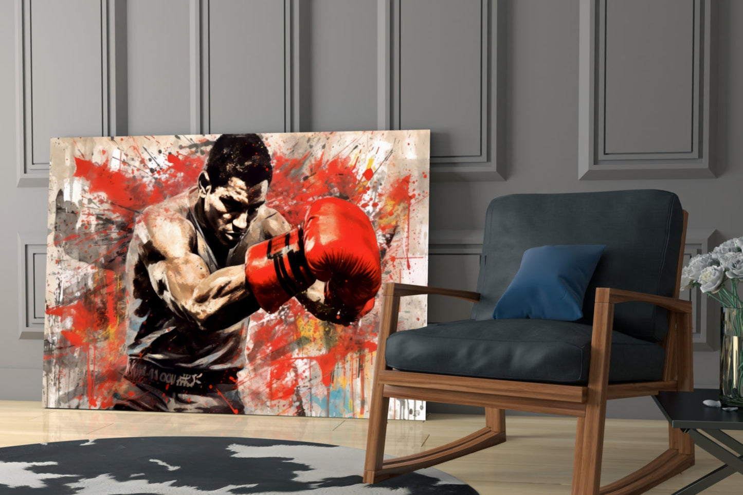 Red Splatter Gloves Boxer Glass Wall Art