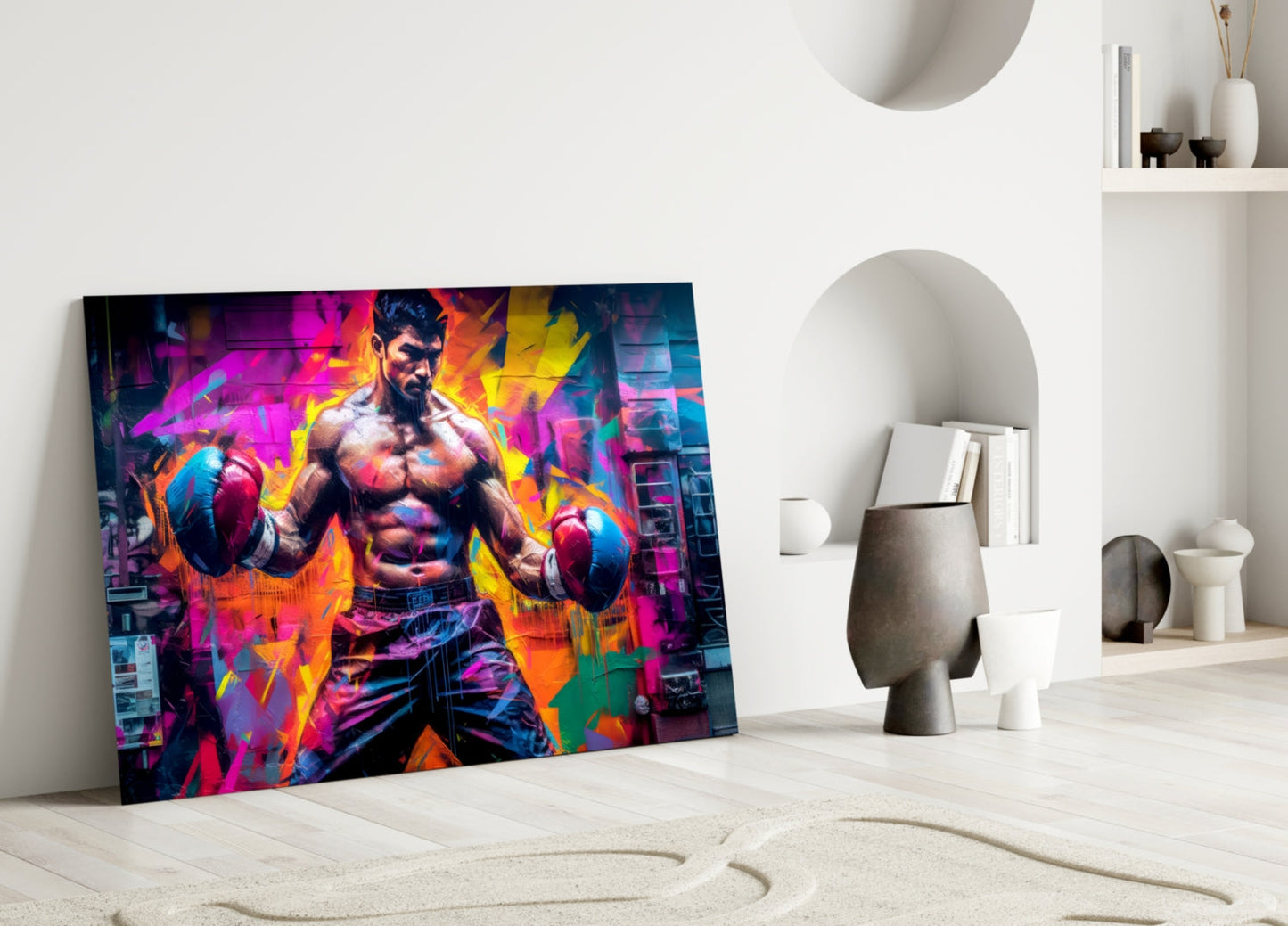 Neon Graffiti Street Boxer Glass Wall Art
