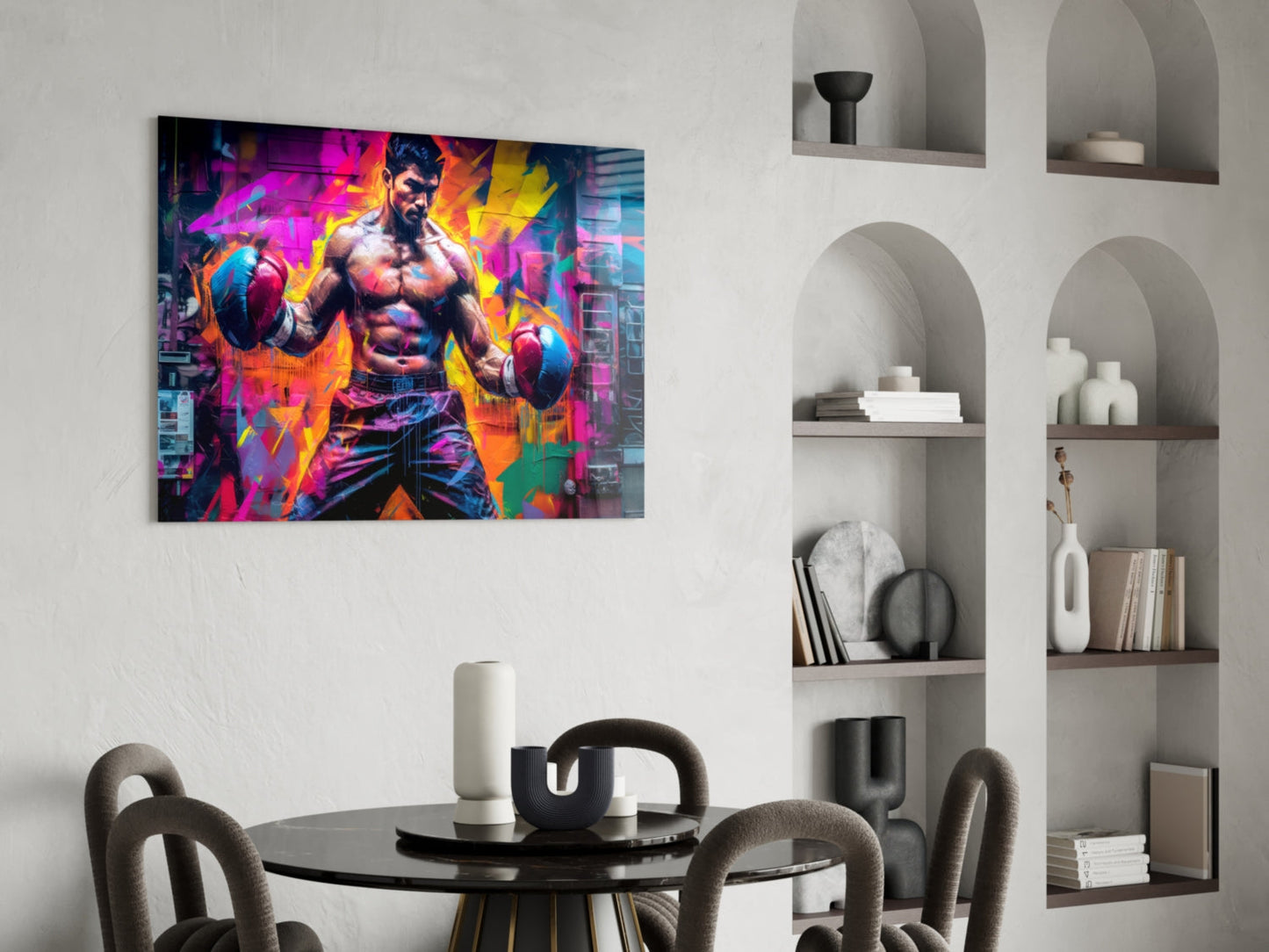 Neon Graffiti Street Boxer Glass Wall Art