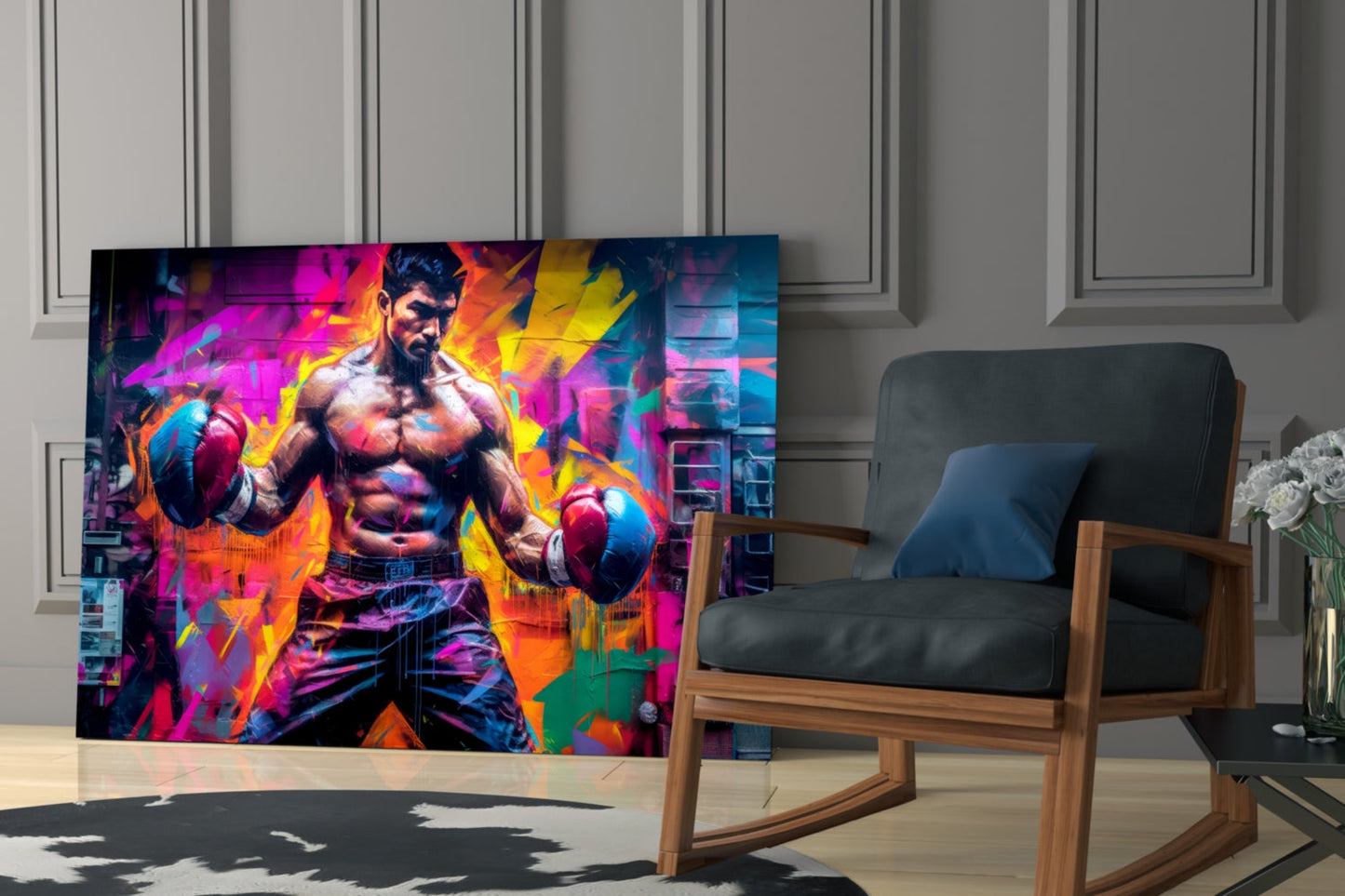 Neon Graffiti Street Boxer Glass Wall Art