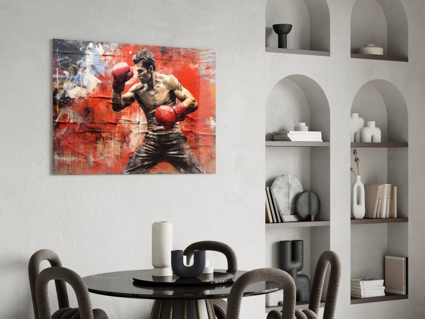 Red Wall Crouching Boxer Glass Wall Art