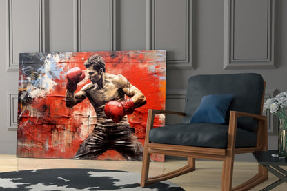 Red Wall Crouching Boxer Glass Wall Art