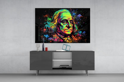 Blacklight Neon Benjamin Franklin Glass Wall Art