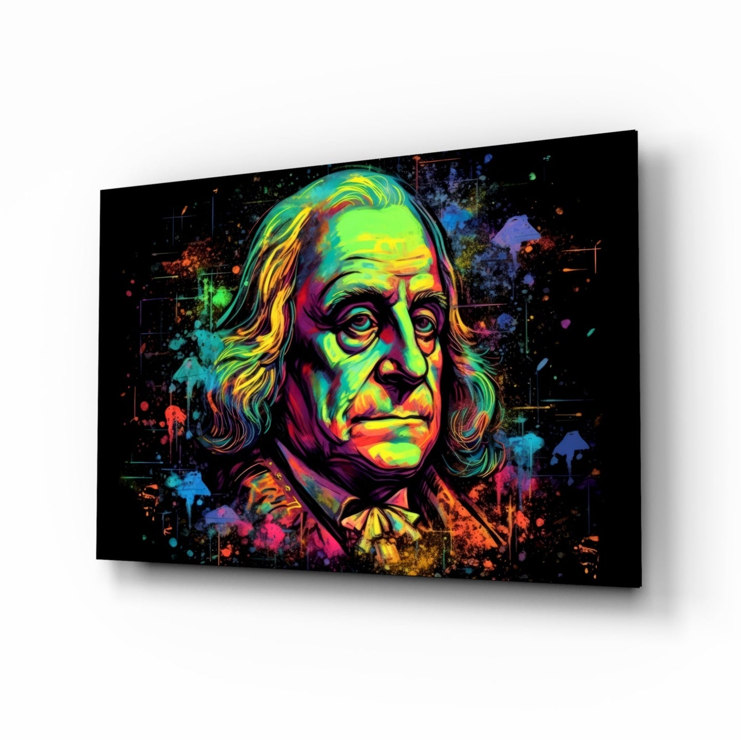 Blacklight Neon Benjamin Franklin Glass Wall Art