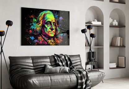 Blacklight Neon Benjamin Franklin Glass Wall Art