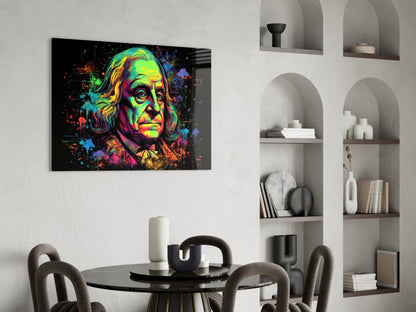 Blacklight Neon Benjamin Franklin Glass Wall Art
