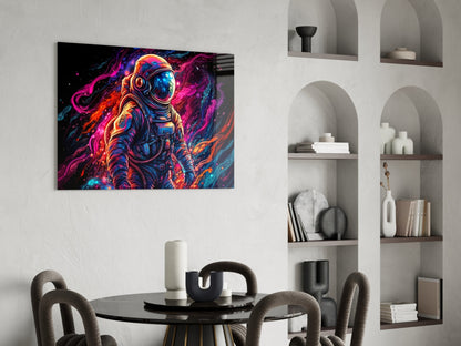 Neon Nebula Astronaut Glass Wall Art