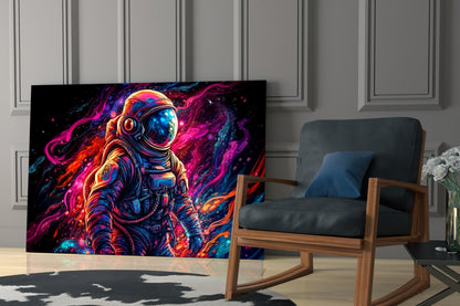 Neon Nebula Astronaut Glass Wall Art