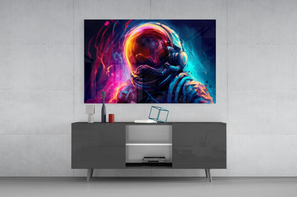 Glowing Helmet Astronaut Glass Wall Art