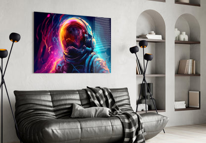 Glowing Helmet Astronaut Glass Wall Art