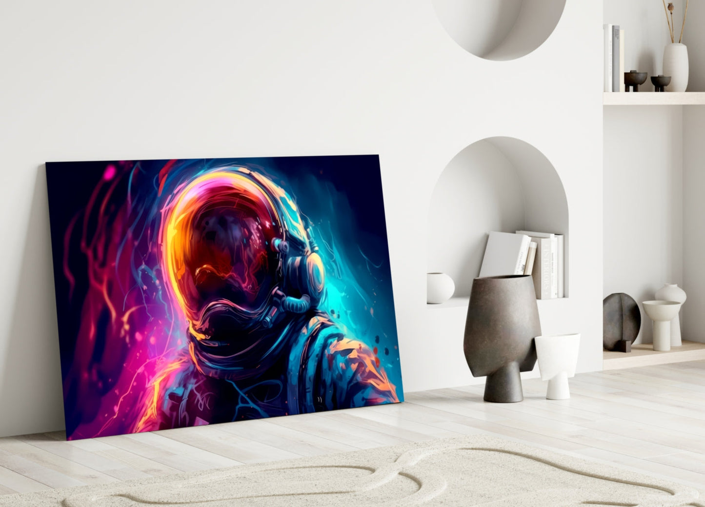 Glowing Helmet Astronaut Glass Wall Art