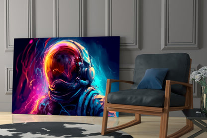 Glowing Helmet Astronaut Glass Wall Art