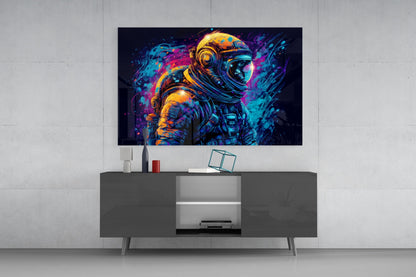 Blue Galaxy Profile Astronaut Glass Wall Art