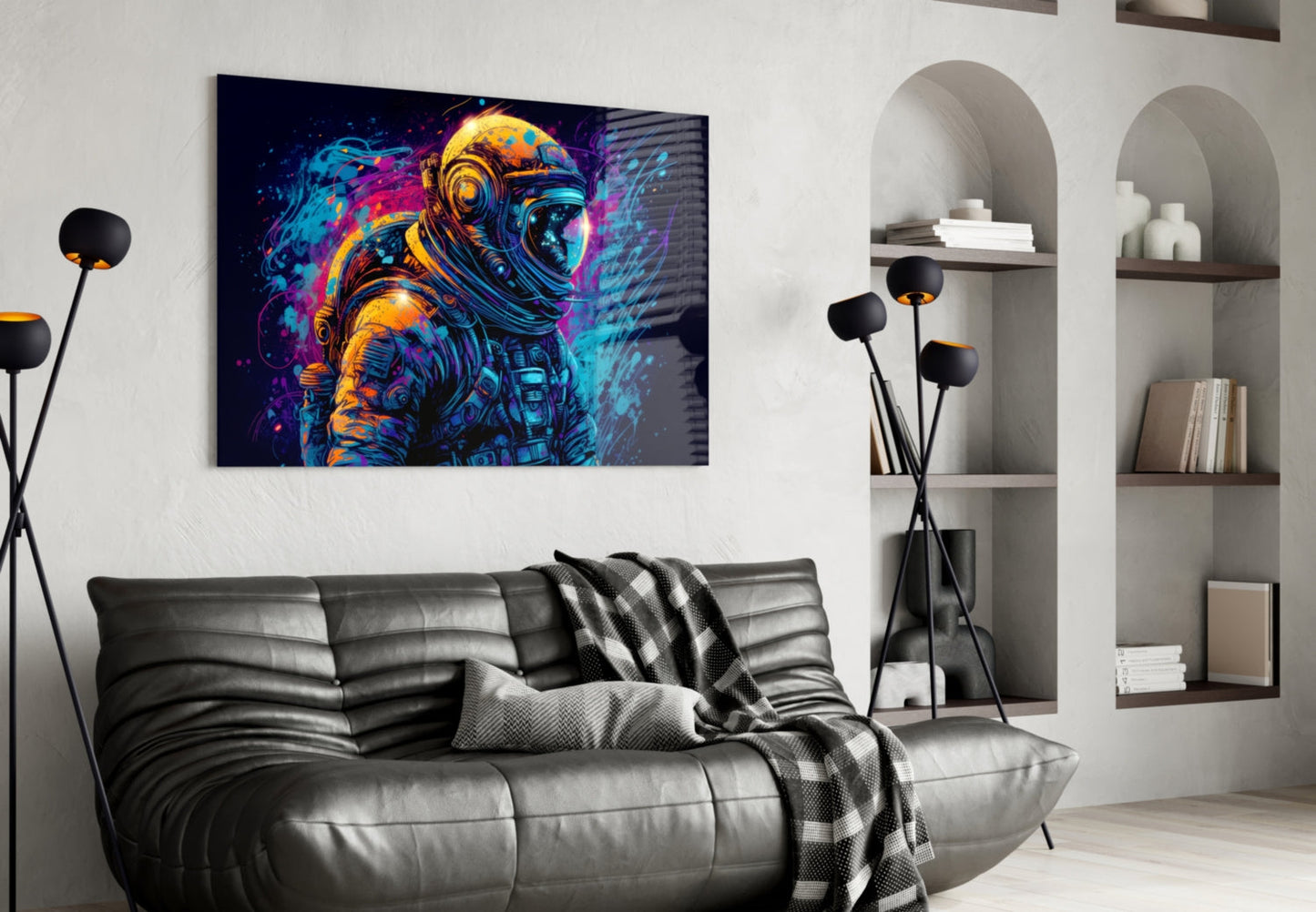 Blue Galaxy Profile Astronaut Glass Wall Art