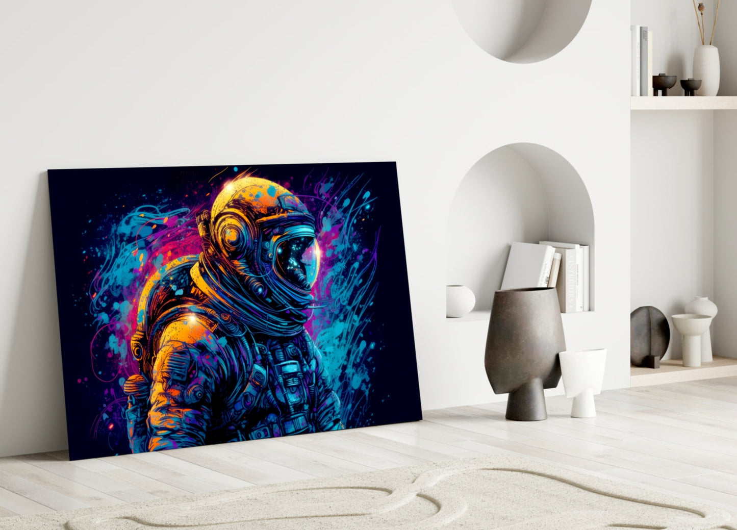 Blue Galaxy Profile Astronaut Glass Wall Art