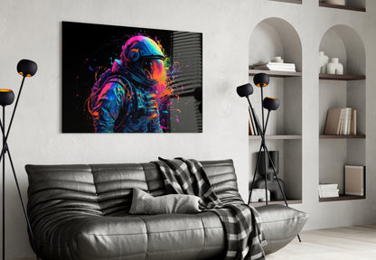Neon Splash Astronaut Glass Wall Art