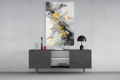 Gold Veined Charcoal Marble Swirl Glass Wall Art