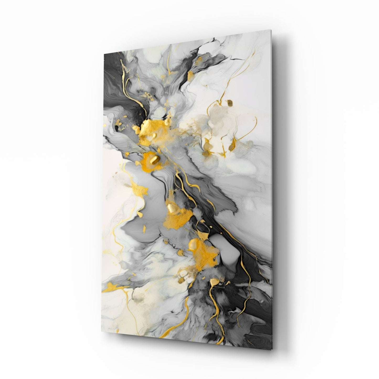 Gold Veined Charcoal Marble Swirl Glass Wall Art