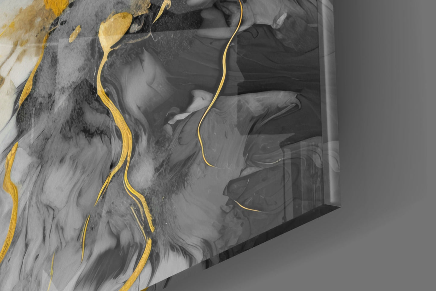 Gold Veined Charcoal Marble Swirl Glass Wall Art