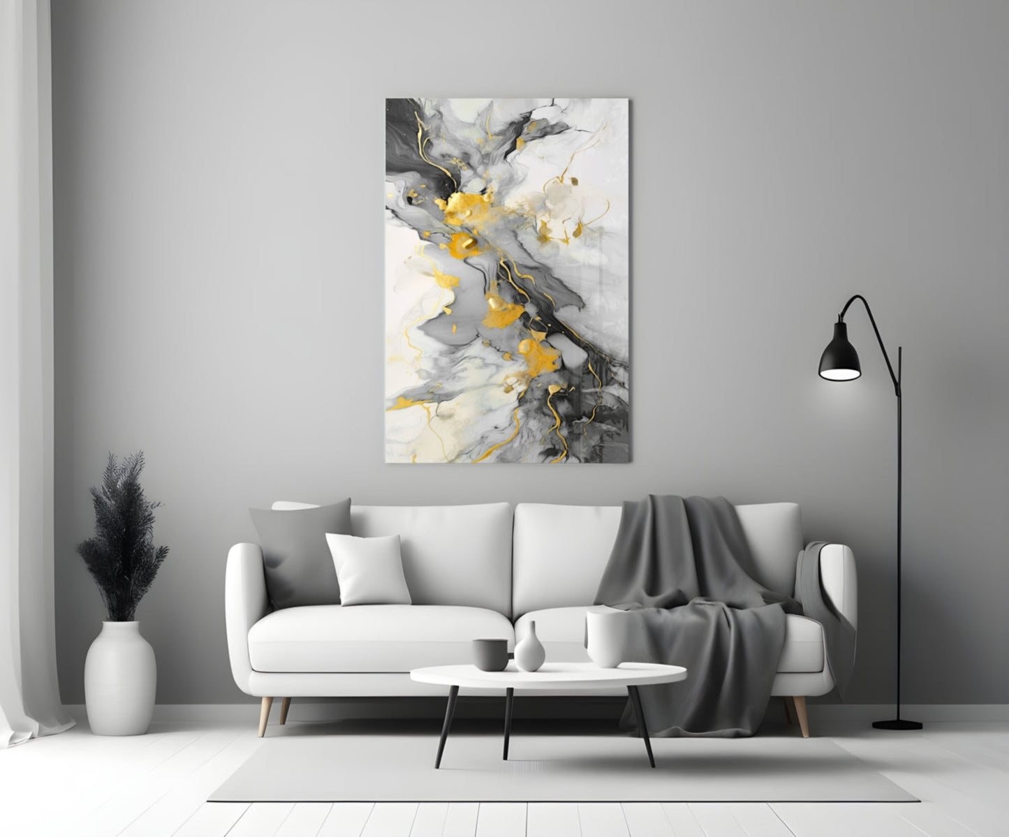 Gold Veined Charcoal Marble Swirl Glass Wall Art